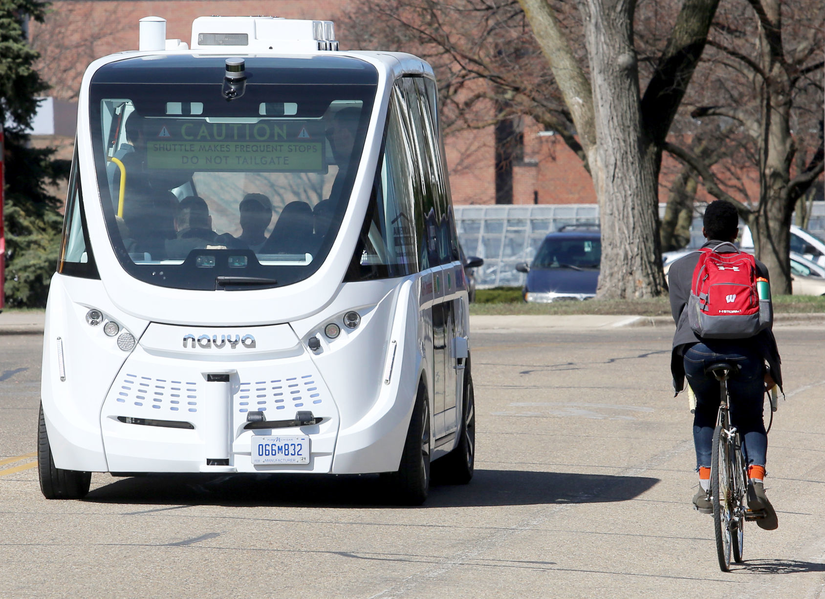 Driverless shuttle on the road
